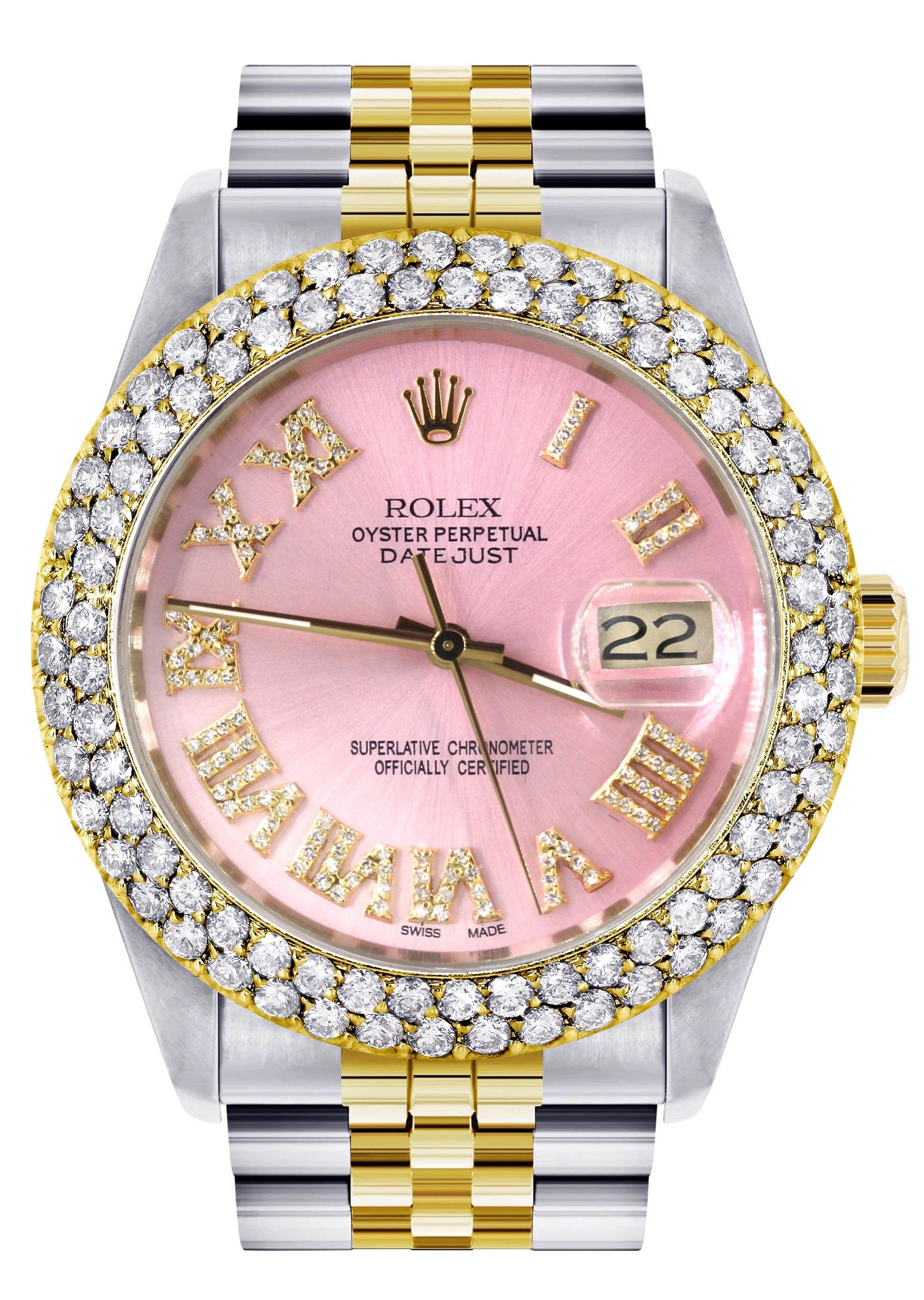 Diamond Gold Rolex Watch For Women 16233 36Mm Pink Roman Numeral D