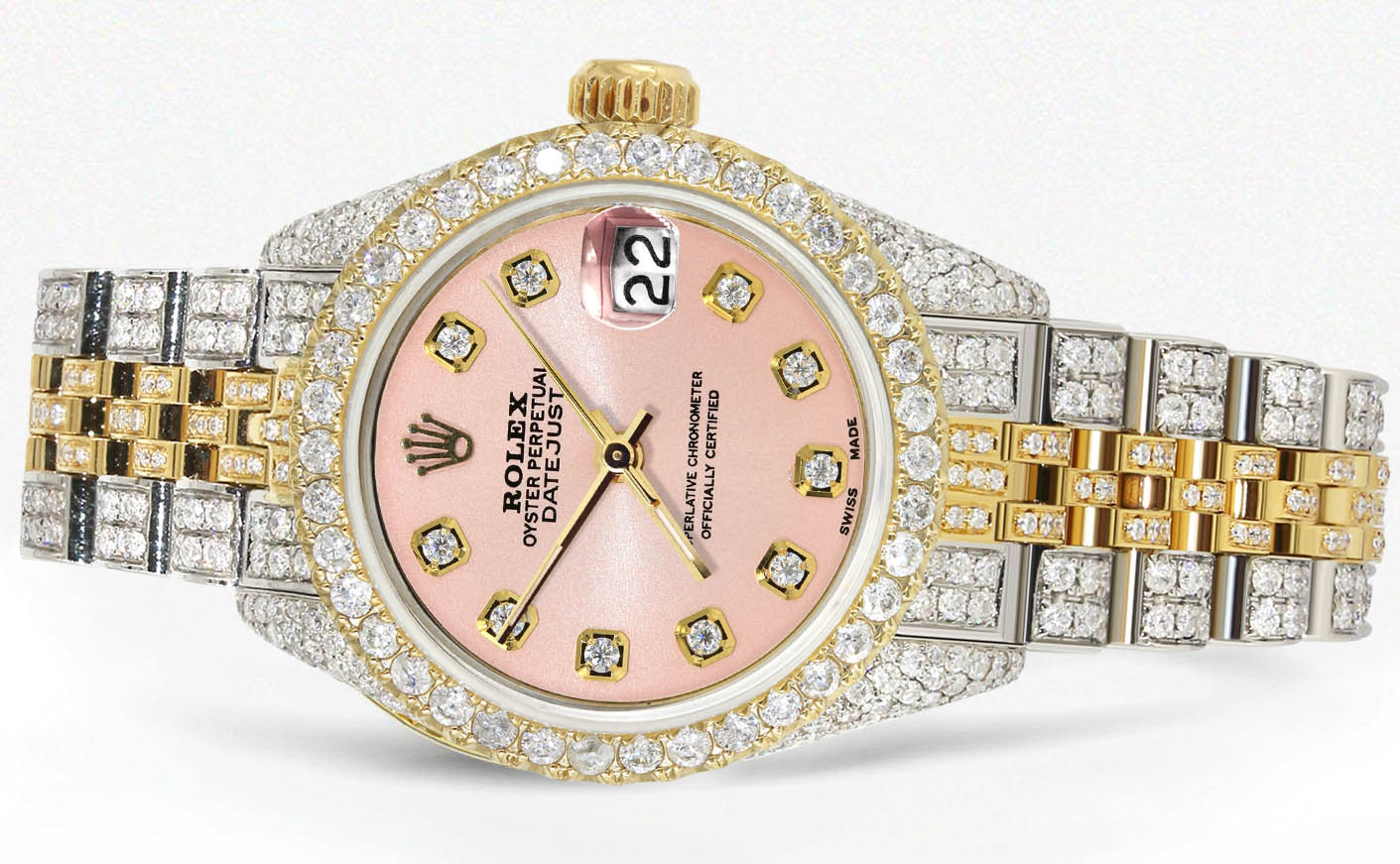 Gold Icy Princess Pink Bling Diamond Watch IceTime ROYAL Rose 34mm Ladies Rose Gold Steel Watch Iced  main image 3