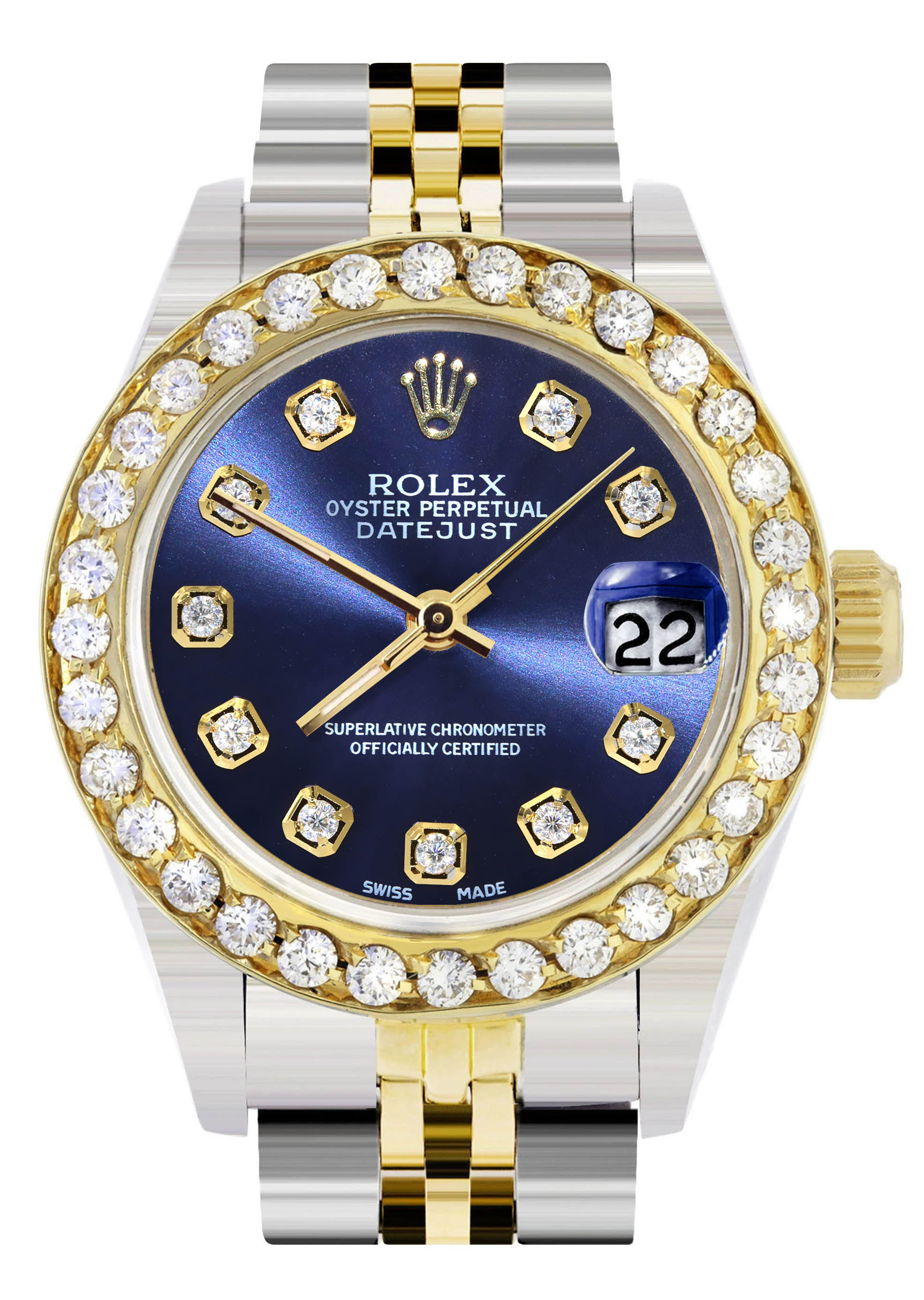 Womens Diamond Gold Rolex Watch Carat Bezel 26Mm Blue Diamond