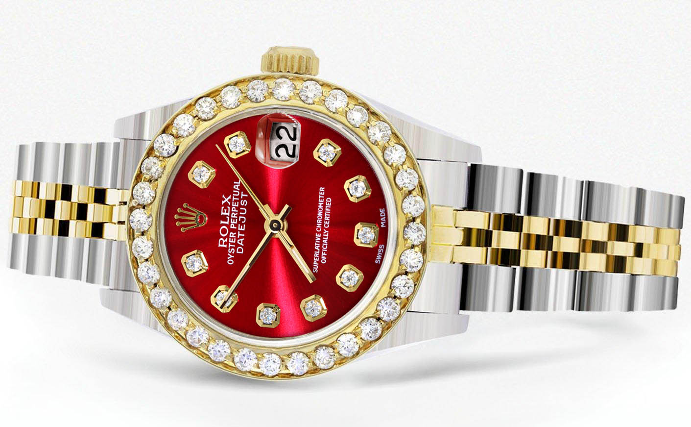 Womens Diamond Gold Rolex Watch | 1 Carat Bezel | 26Mm | Red 