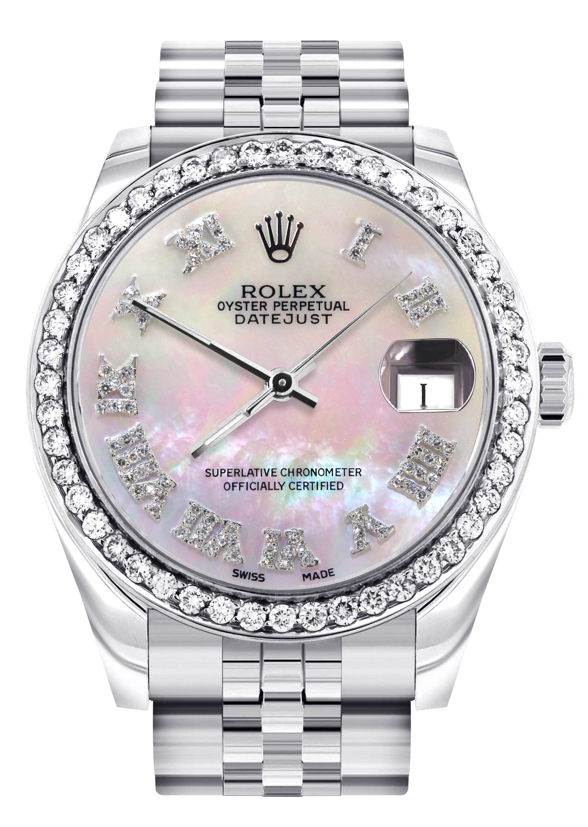 Diamond Rolex Watch Diamond Bezel 31MM Mother of Pearl Roman Num