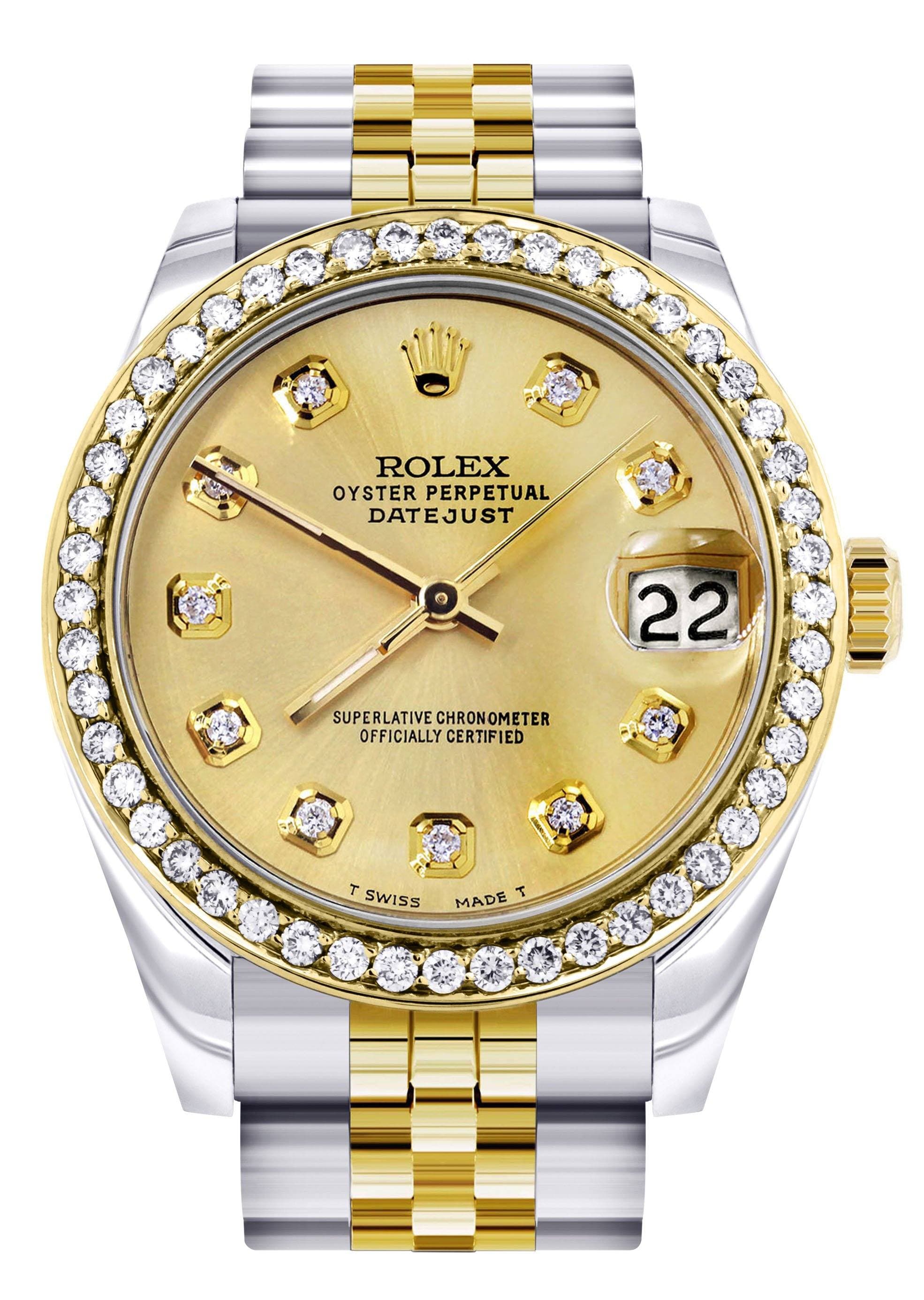 Diamond Gold Rolex Watch | Diamond Bezel | 31MM | Gold Diamond Dial |