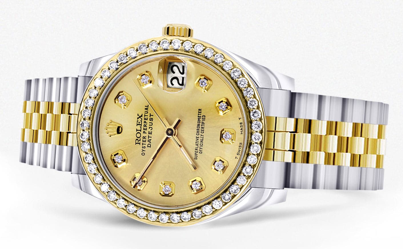 Diamond Gold Rolex Watch | Diamond Bezel | 31MM | Gold Diamond Dial |