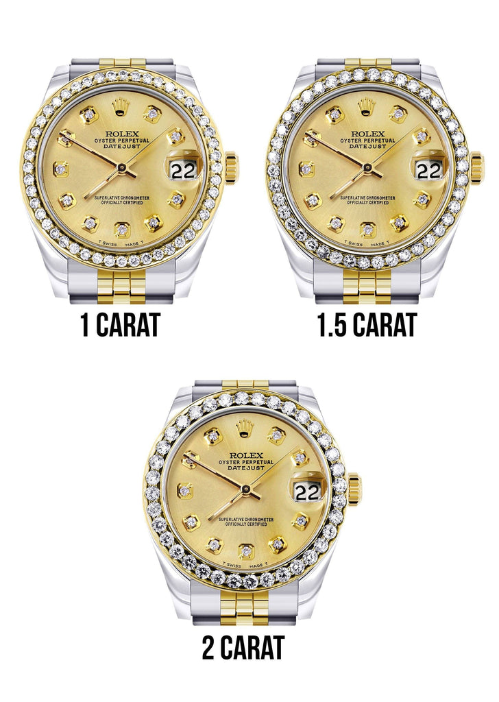 Diamond Gold Rolex Watch | Diamond Bezel | 31MM | Gold Diamond Dial | Jubilee Band FrostNYC 