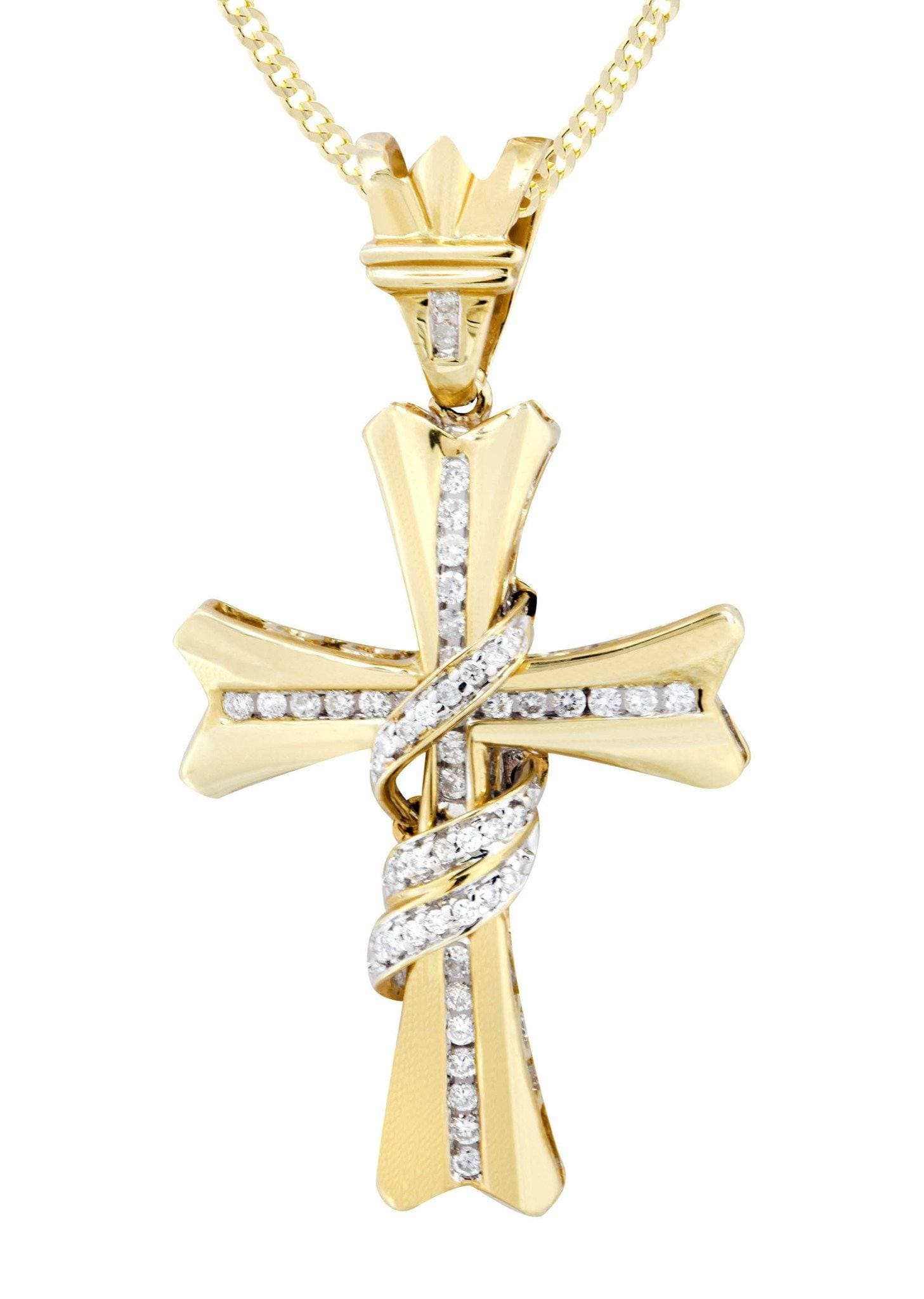 14K Yellow Gold Diamond Cross Necklace | 0.44 Carats