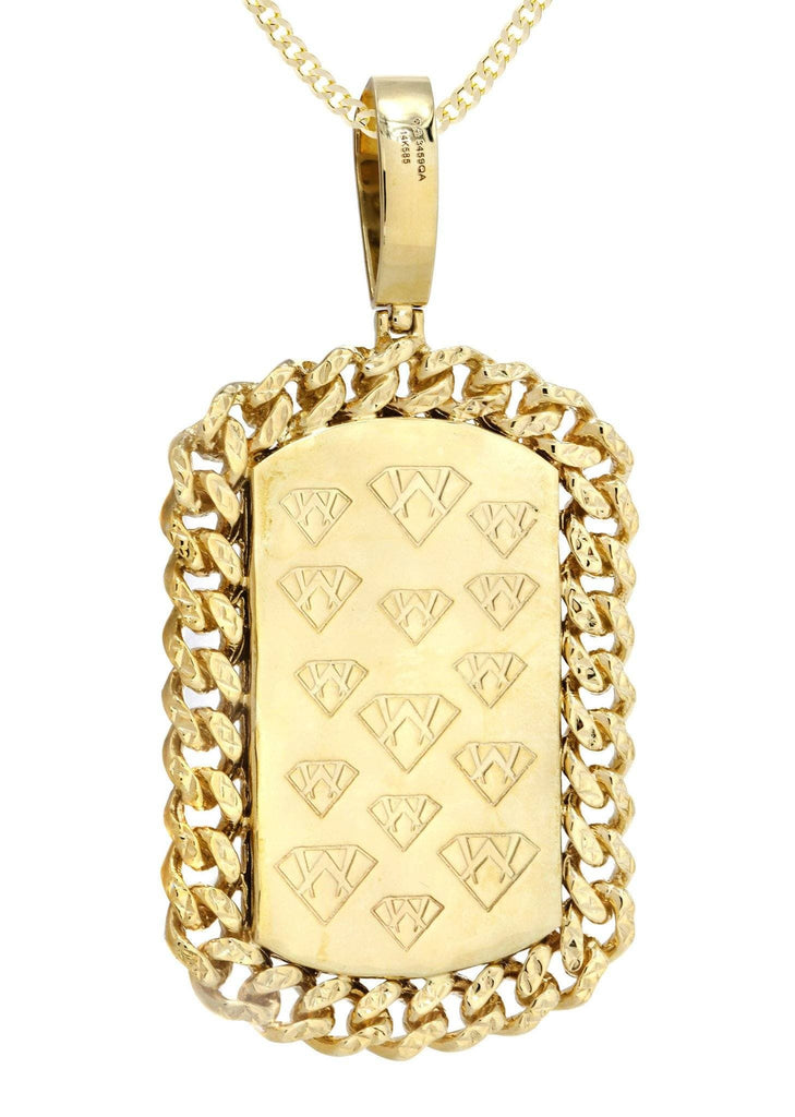 14 Yellow Gold Dog Tag Diamond Pendant & Cuban Chain | 4.65 Carats Diamond Combo FROST 
