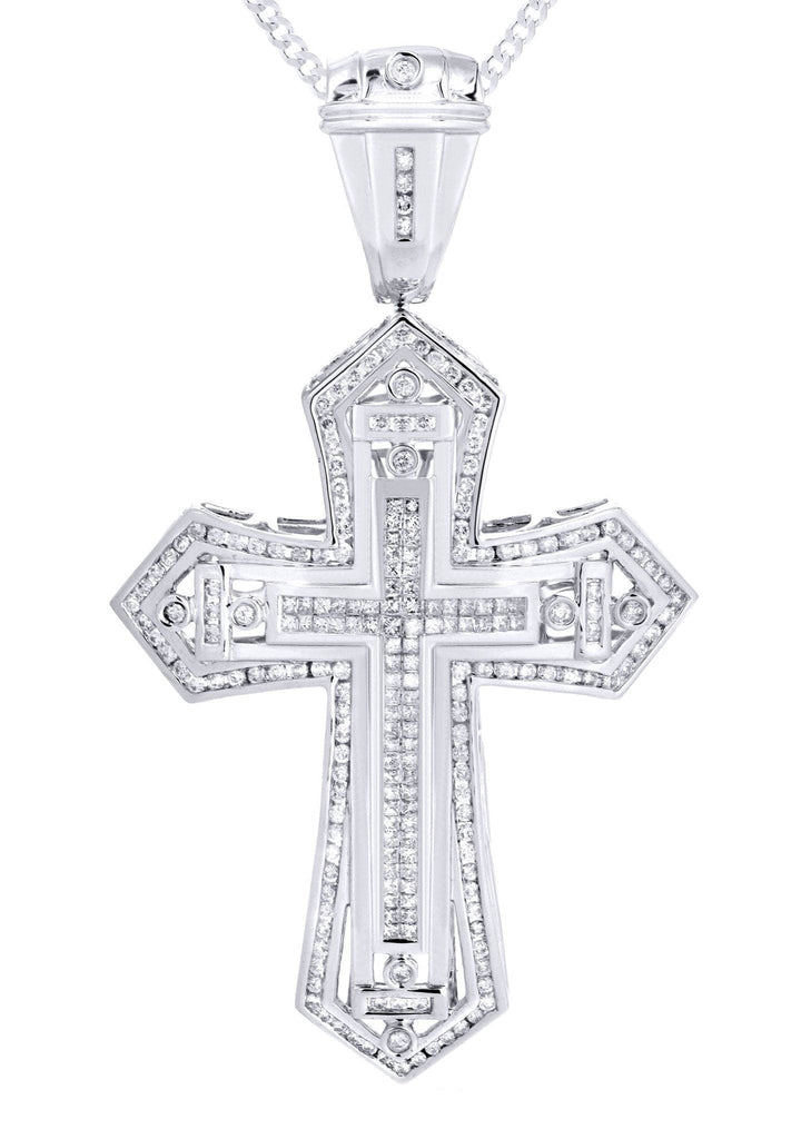 14 White Gold Cross Diamond Pendant & Cuban Chain | 2.66 Carats Diamond Combo FROST 