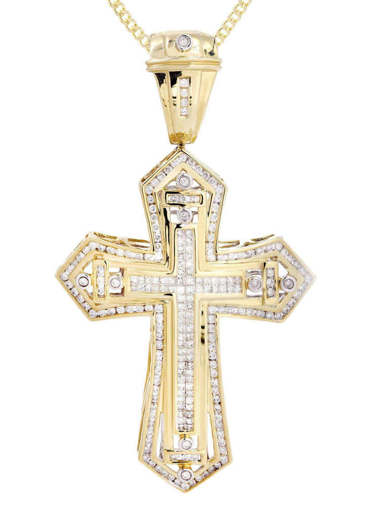 14 Yellow Gold Cross Diamond Pendant & Cuban Chain | 4.08 Carats Diamond Combo FROST 