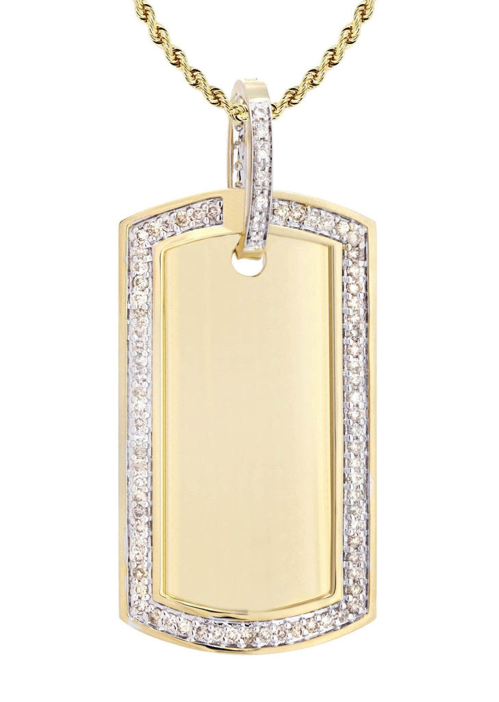 14K Yellow Gold Dog Tag Diamond Pendant & Rope Chain | 1.81 Carats Diamond Combo FROST NYC 