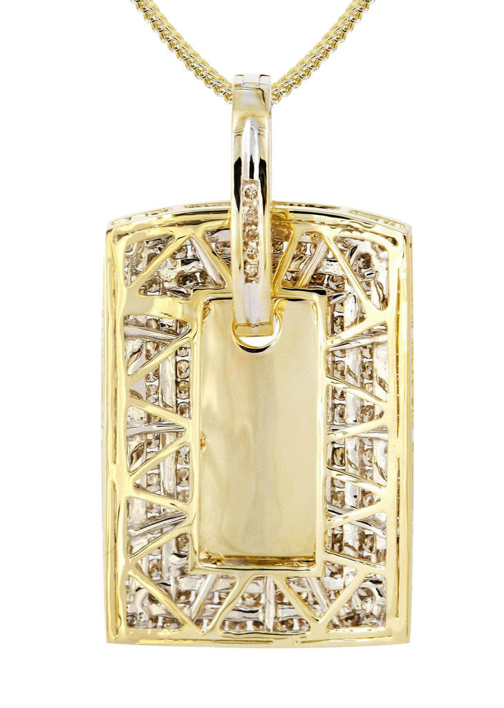 14K Yellow Gold Dog Tag Diamond Pendant & Franco Chain | 2.19 Carats Diamond Combo FROST NYC 