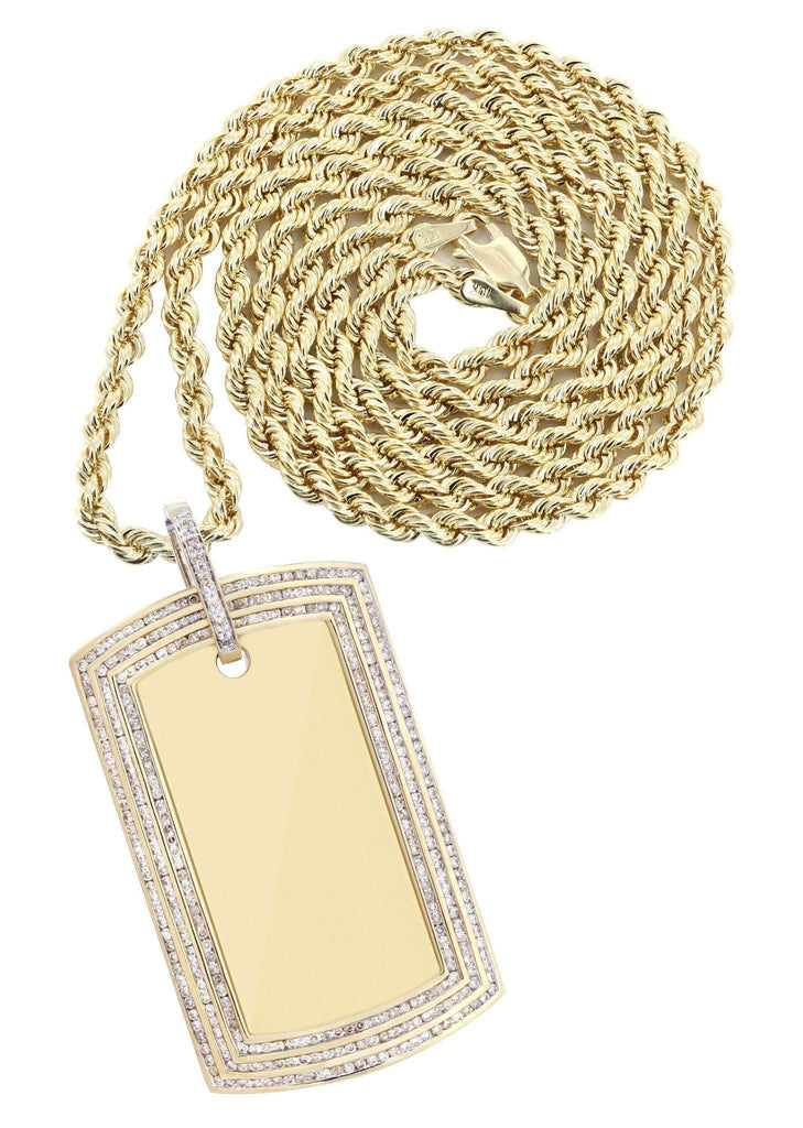 10K Yellow Gold Dog Tag Diamond Pendant & Rope Chain | 3.82 Carats Diamond Combo FROST NYC 
