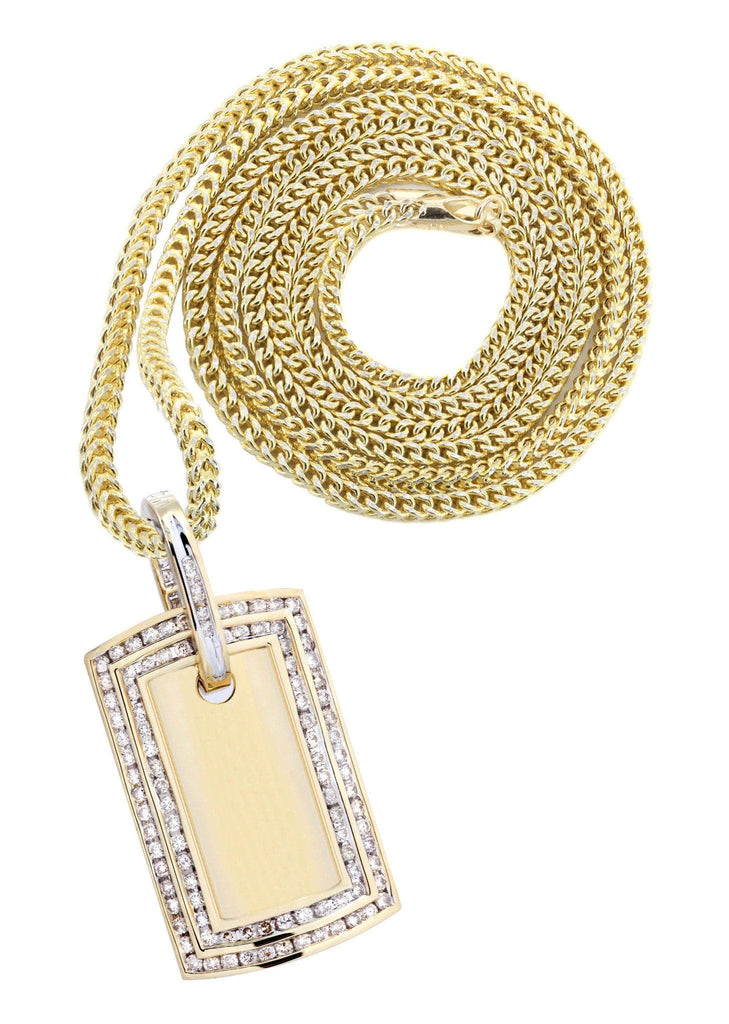 10K Yellow Gold Dog Tag Diamond Pendant & Franco Chain | 1.77 Carats Diamond Combo FROST NYC 