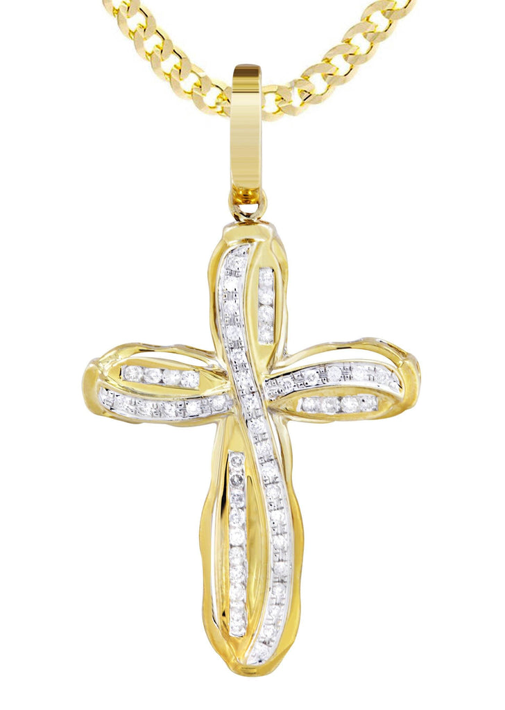 10K Yellow Gold Cross Pendant & Cuban Chain | 0.39 Carats diamond combo FrostNYC 