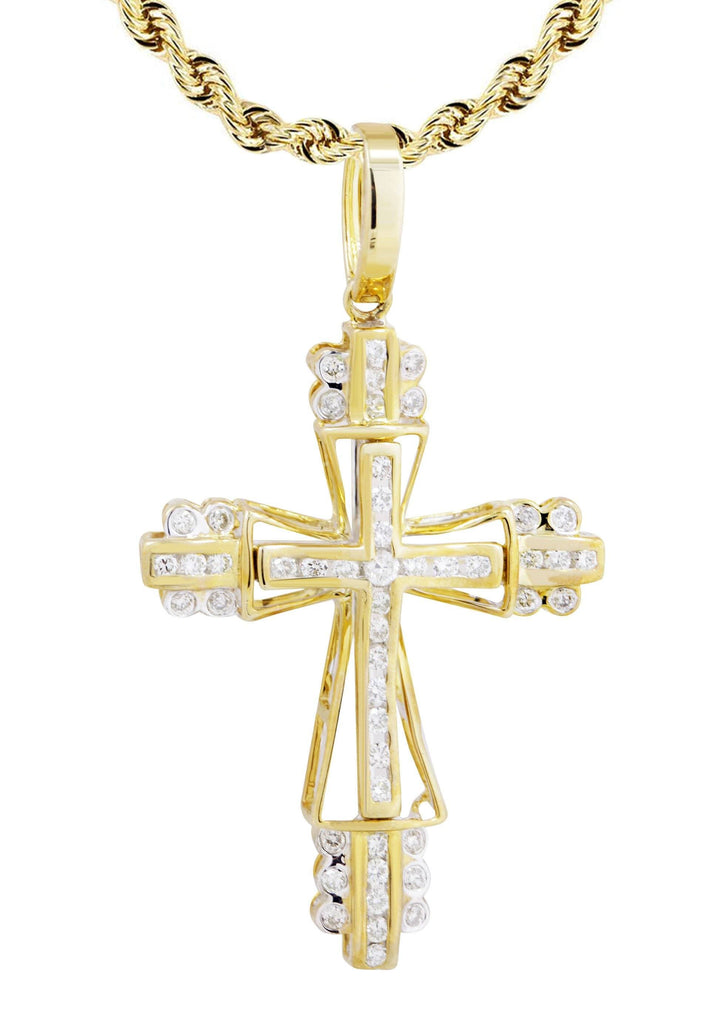 10K Yellow Gold Cross Pendant & Rope Chain | 0.62 Carats diamond combo FrostNYC 