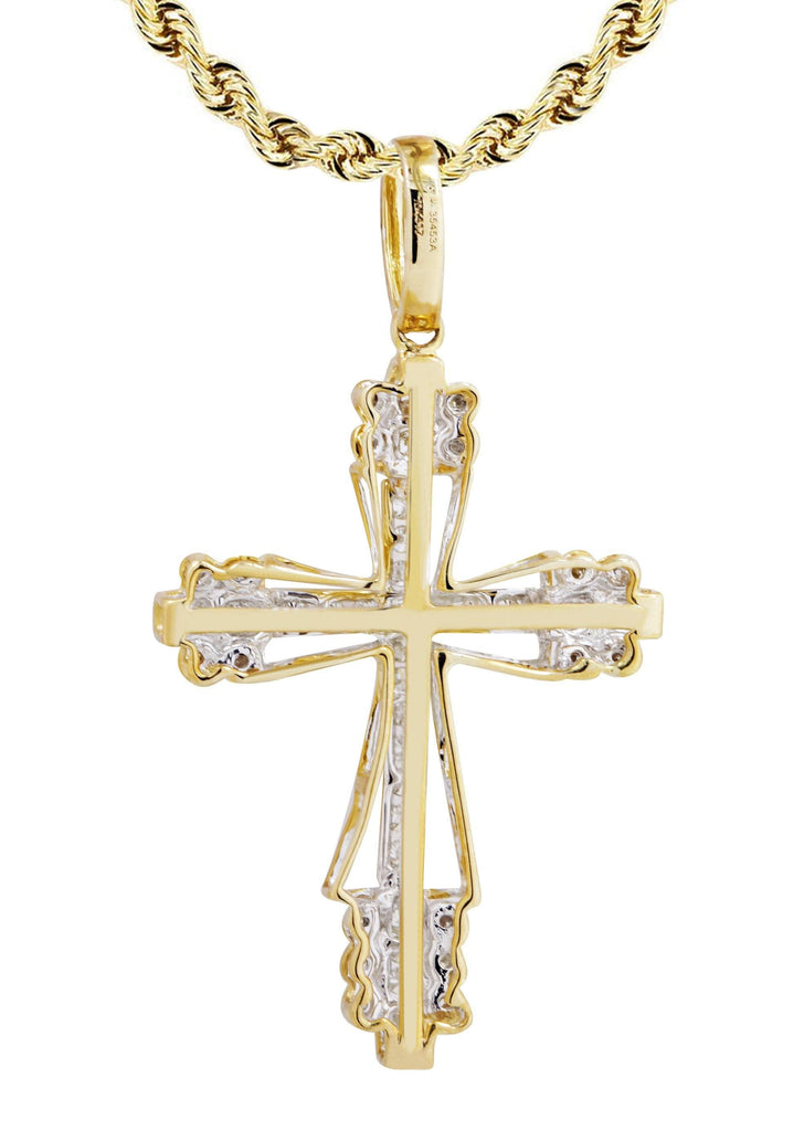 10K Yellow Gold Cross Pendant & Rope Chain | 0.62 Carats diamond combo FrostNYC 