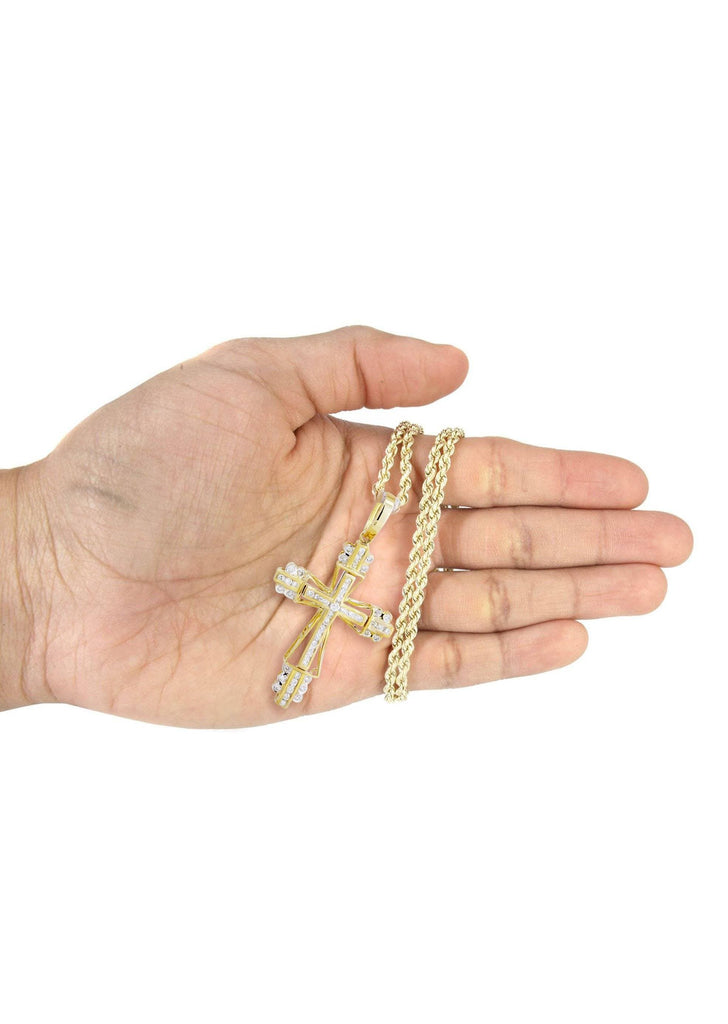 10K Yellow Gold Cross Pendant & Rope Chain | 0.62 Carats diamond combo FrostNYC 