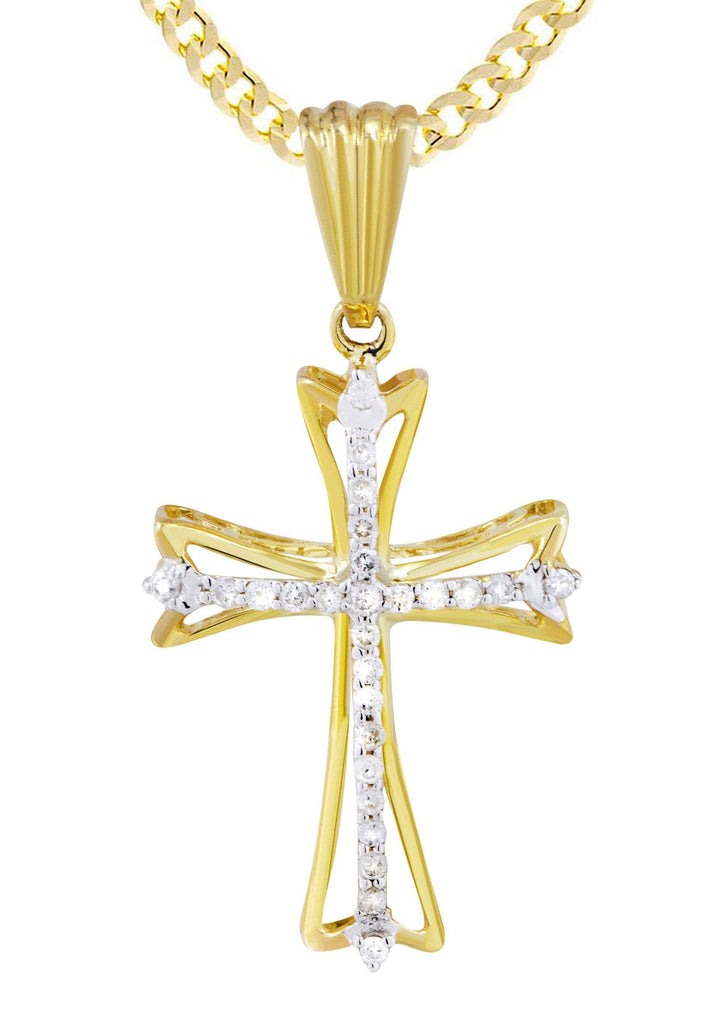 10K Yellow Gold Cross Pendant & Cuban Chain | 0.21 Carats diamond combo FrostNYC 