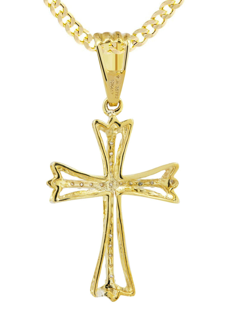 10K Yellow Gold Cross Pendant & Cuban Chain | 0.21 Carats diamond combo FrostNYC 
