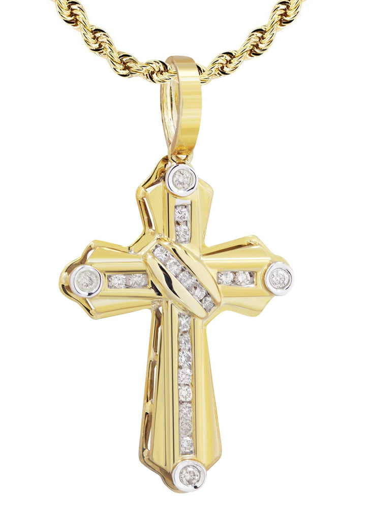 10K Yellow Gold Cross Pendant & Rope Chain | 4.57 Carats diamond combo FrostNYC 
