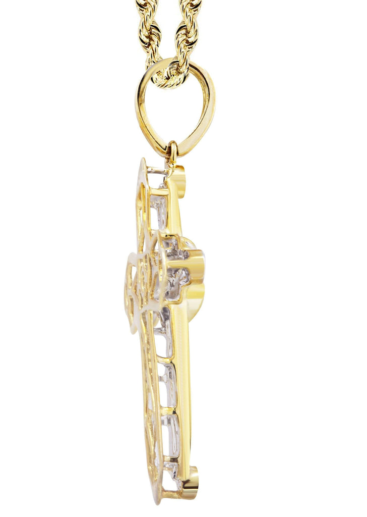 10K Yellow Gold Cross Pendant & Rope Chain | 4.57 Carats diamond combo FrostNYC 