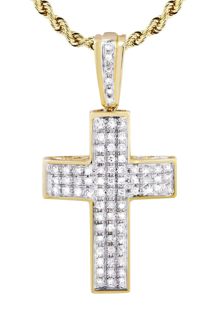 10K Yellow Gold Cross Pendant & Rope Chain | 0.81 Carats diamond combo FrostNYC 