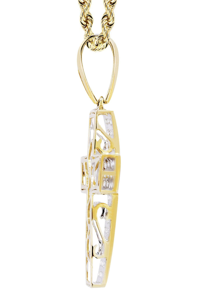 10K Yellow Gold Cross Pendant & Rope Chain | 0.81 Carats diamond combo FrostNYC 