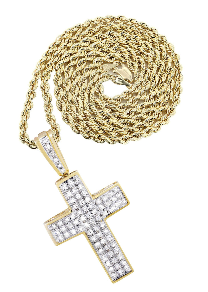 10K Yellow Gold Cross Pendant & Rope Chain | 0.81 Carats diamond combo FrostNYC 