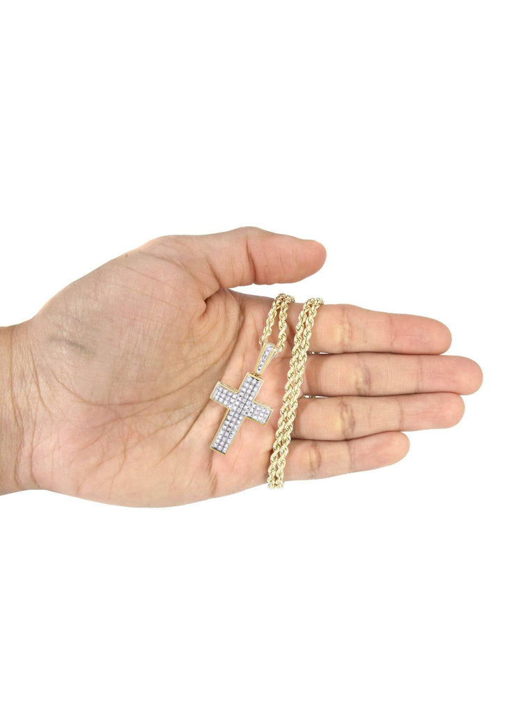 10K Yellow Gold Cross Pendant & Rope Chain | 0.81 Carats diamond combo FrostNYC 