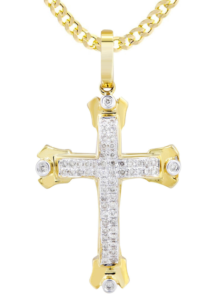 10K Yellow Gold Cross Pendant & Cuban Chain | 0.49 Carats diamond combo FrostNYC 