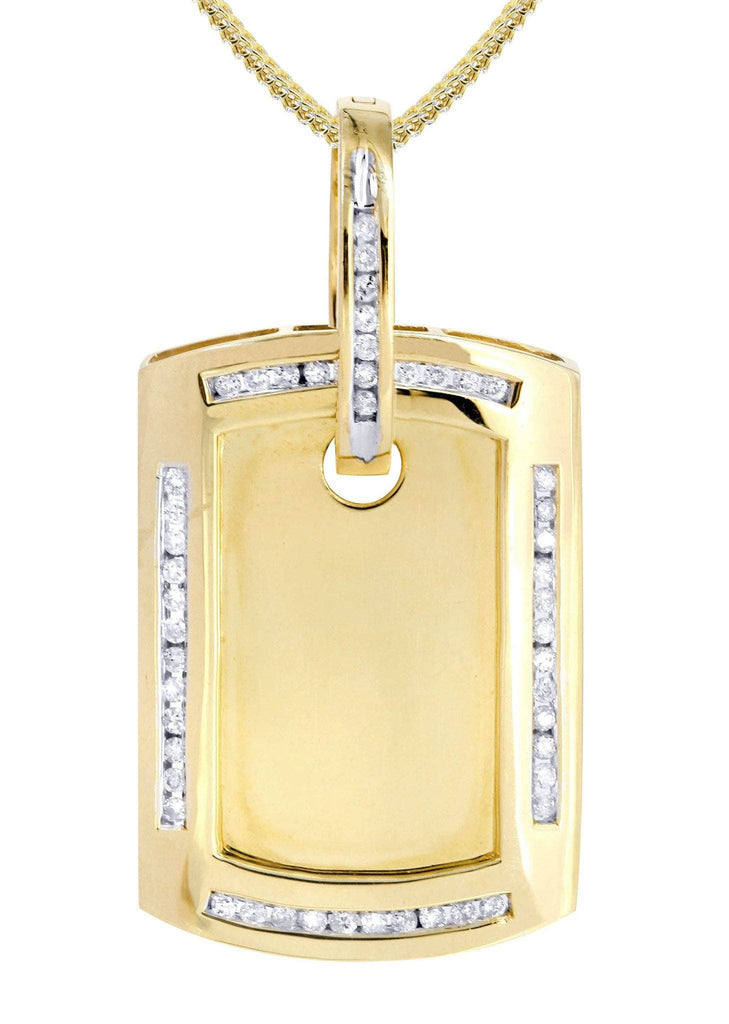 14K Yellow Gold Dog Tag Diamond Pendant & Franco Chain | 0.67 Carats Diamond Combo FROST NYC 