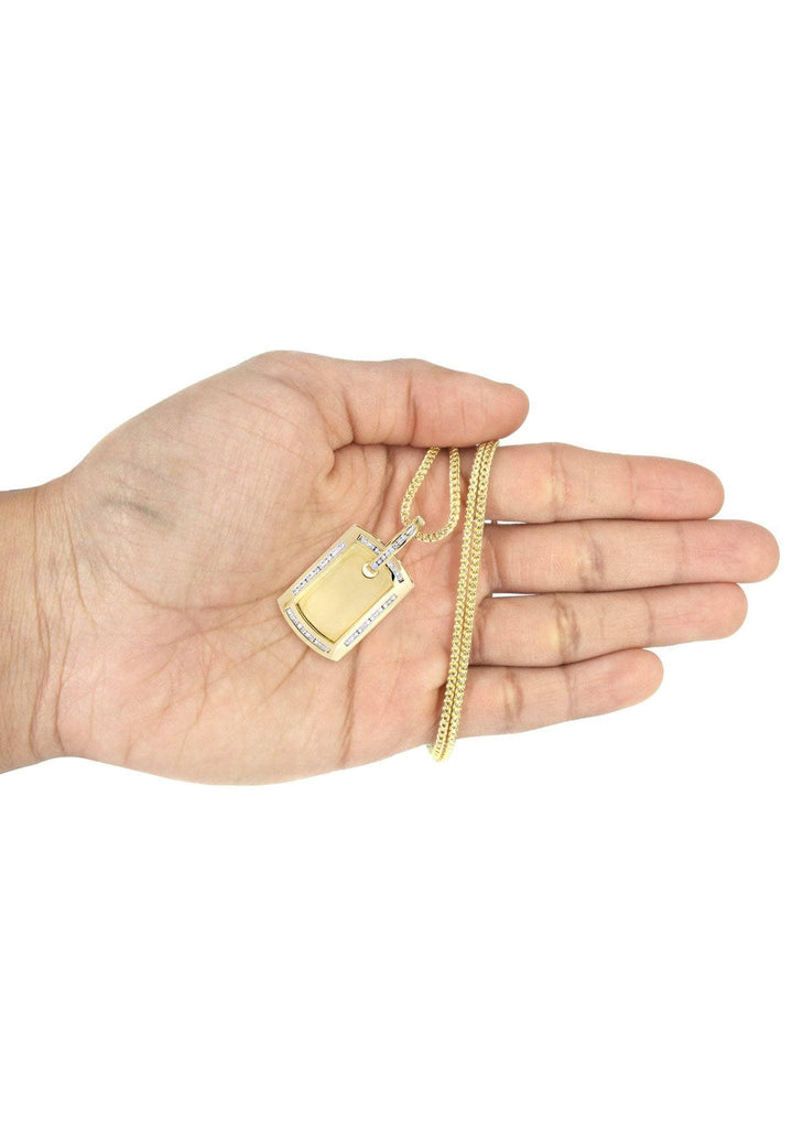 14K Yellow Gold Dog Tag Diamond Pendant & Franco Chain | 0.67 Carats Diamond Combo FROST NYC 