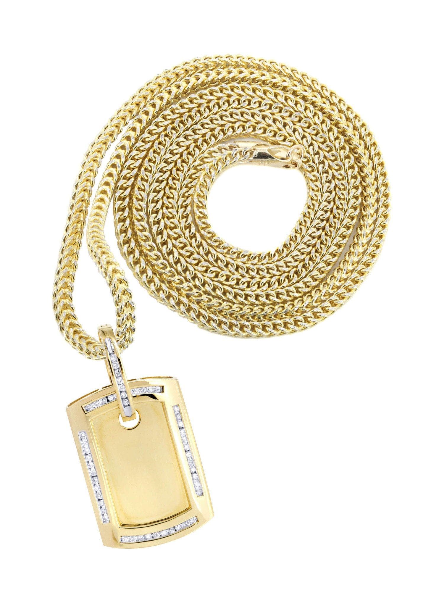 14K Yellow Gold Dog Tag Diamond Necklace Carats
