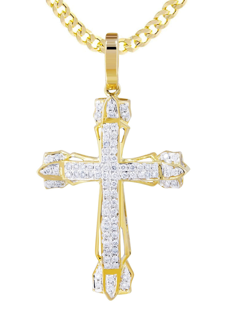 10K Yellow Gold Cross Pendant & Cuban Chain | 0.58 Carats diamond combo FrostNYC 