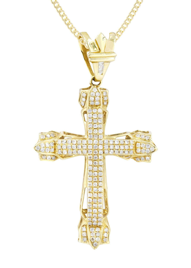 14K Yellow Gold Cross Diamond Pendant & Cuban Chain | 0.69 Carats Diamond Combo FROST NYC 