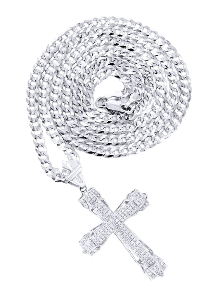 14K White Gold Cross Diamond Pendant & Cuban Chain | 0.72 Carats Diamond Combo FROST NYC 