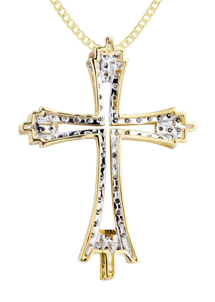 14K Yellow Gold Cross Diamond Pendant & Cuban Chain | 1.06 Carats Diamond Combo FROST NYC 