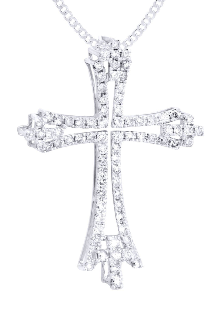 14K White Gold Cross Diamond Pendant & Cuban Chain | 1.08 Carats Diamond Combo FROST NYC 