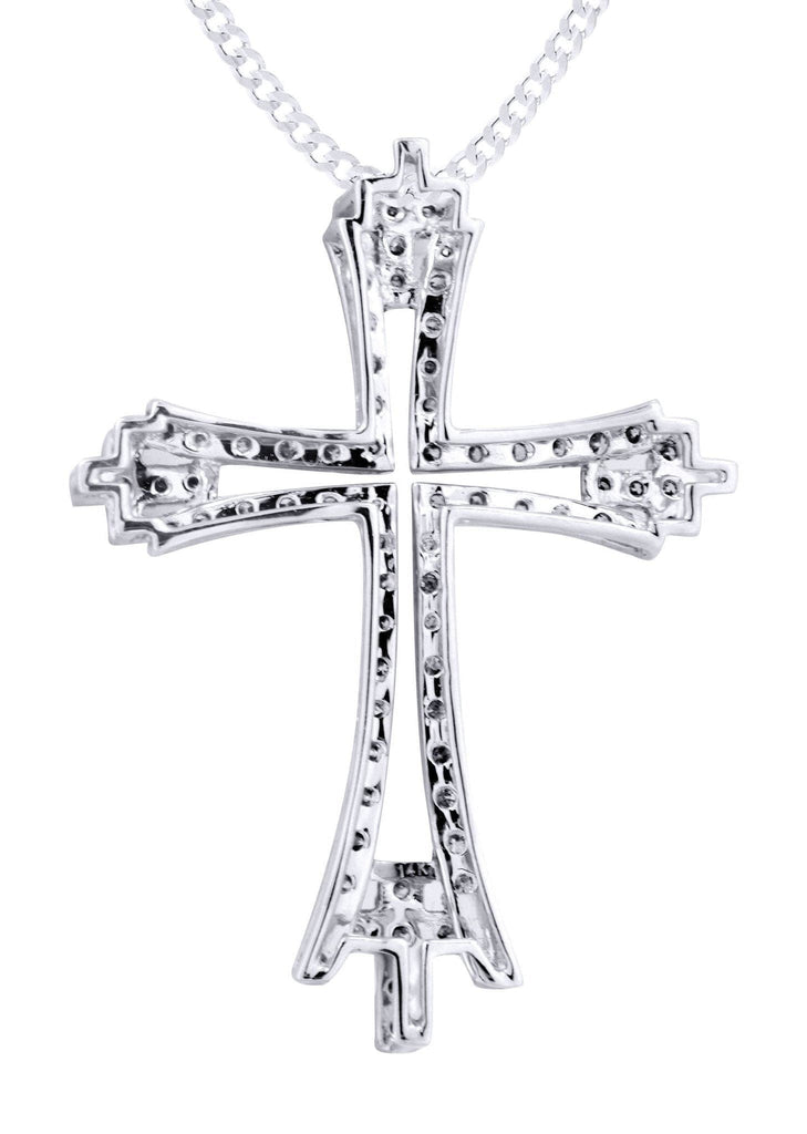 14K White Gold Cross Diamond Pendant & Cuban Chain | 1.08 Carats Diamond Combo FROST NYC 