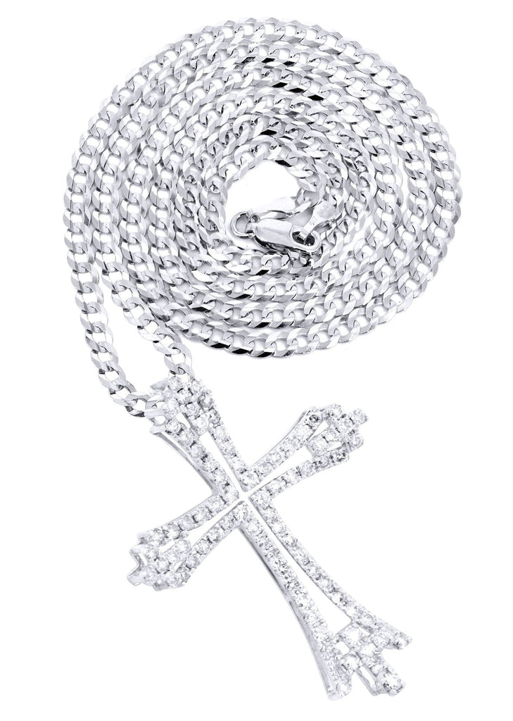 14K White Gold Cross Diamond Pendant & Cuban Chain | 1.08 Carats Diamond Combo FROST NYC 
