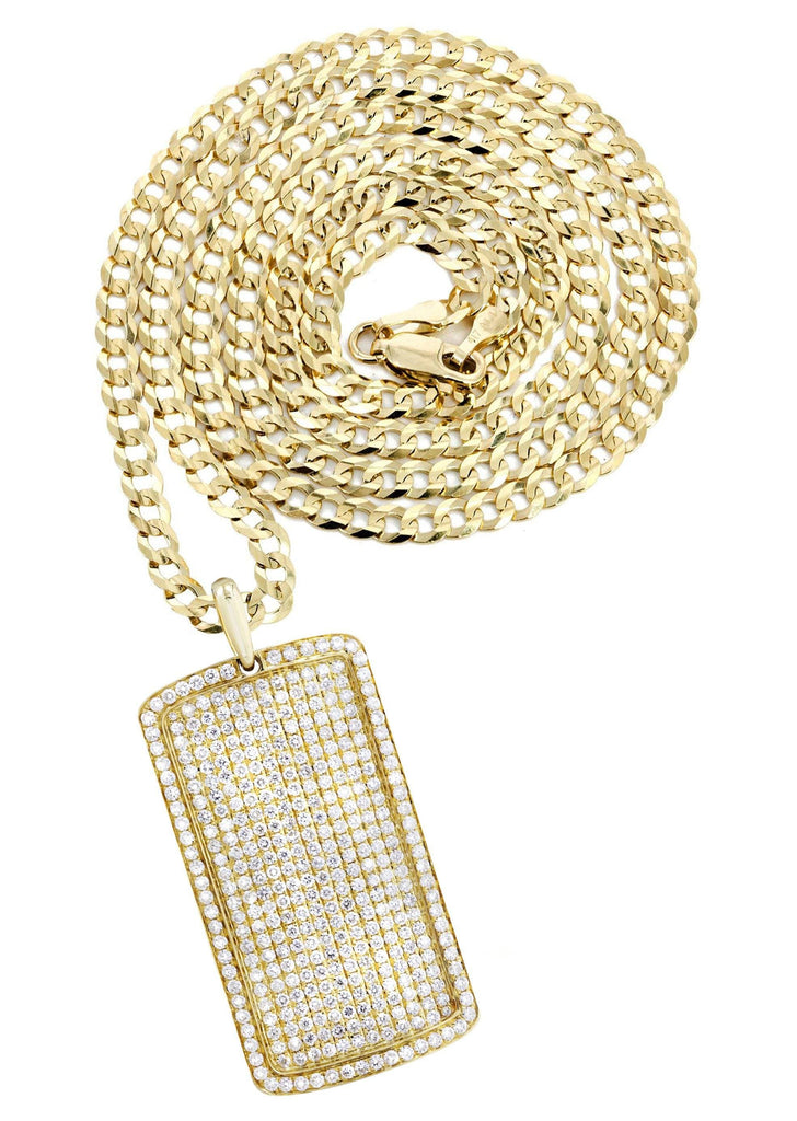 14K Yellow Gold Dog Tag Pendant & Cuban Chain | 6.52 Carats diamond combo FrostNYC 