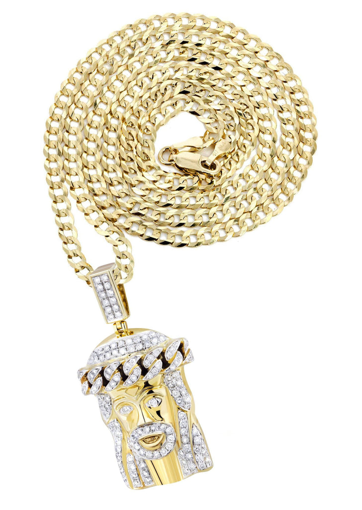 10K Yellow Gold Jesus Head Pendant & Cuban Chain | 2.78 Carats diamond combo FrostNYC 