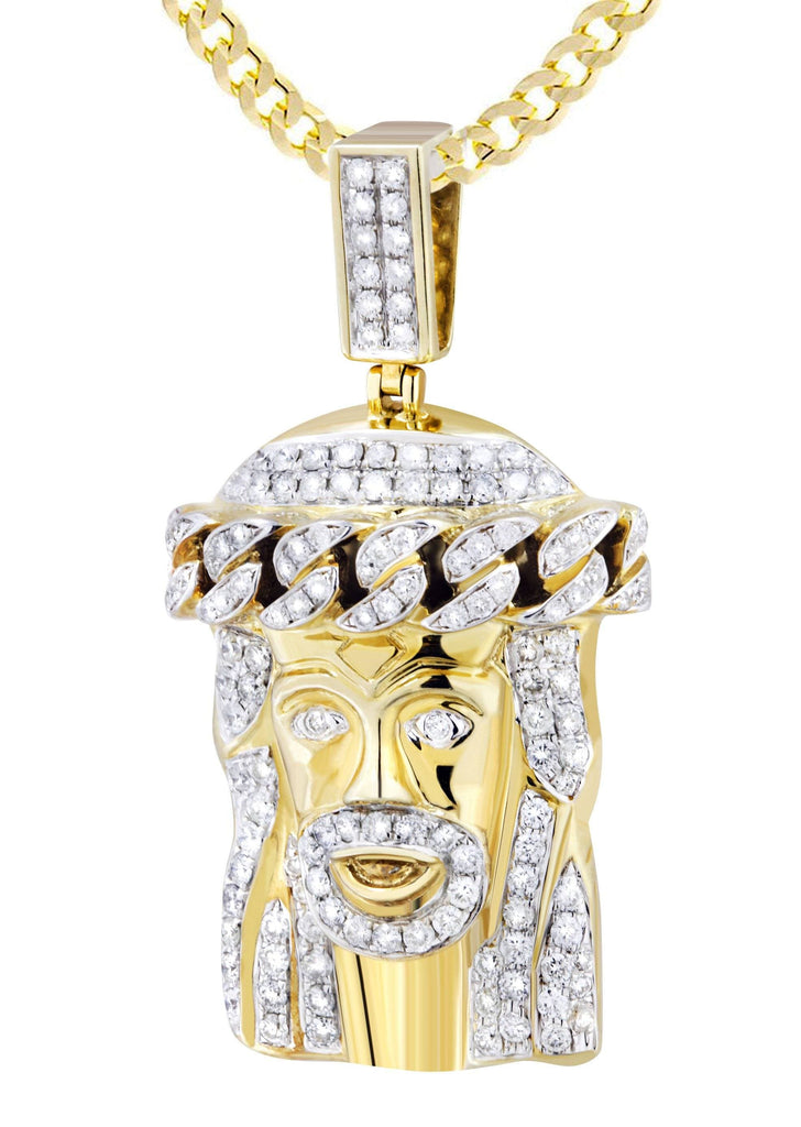 10K Yellow Gold Jesus Head Pendant & Cuban Chain | 2.78 Carats diamond combo FrostNYC 