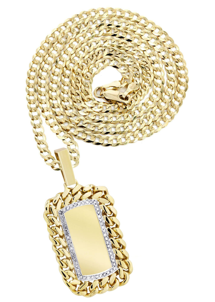14K Yellow Gold Dog Tag Pendant & Cuban Chain | 0.87 Carats diamond combo FrostNYC 