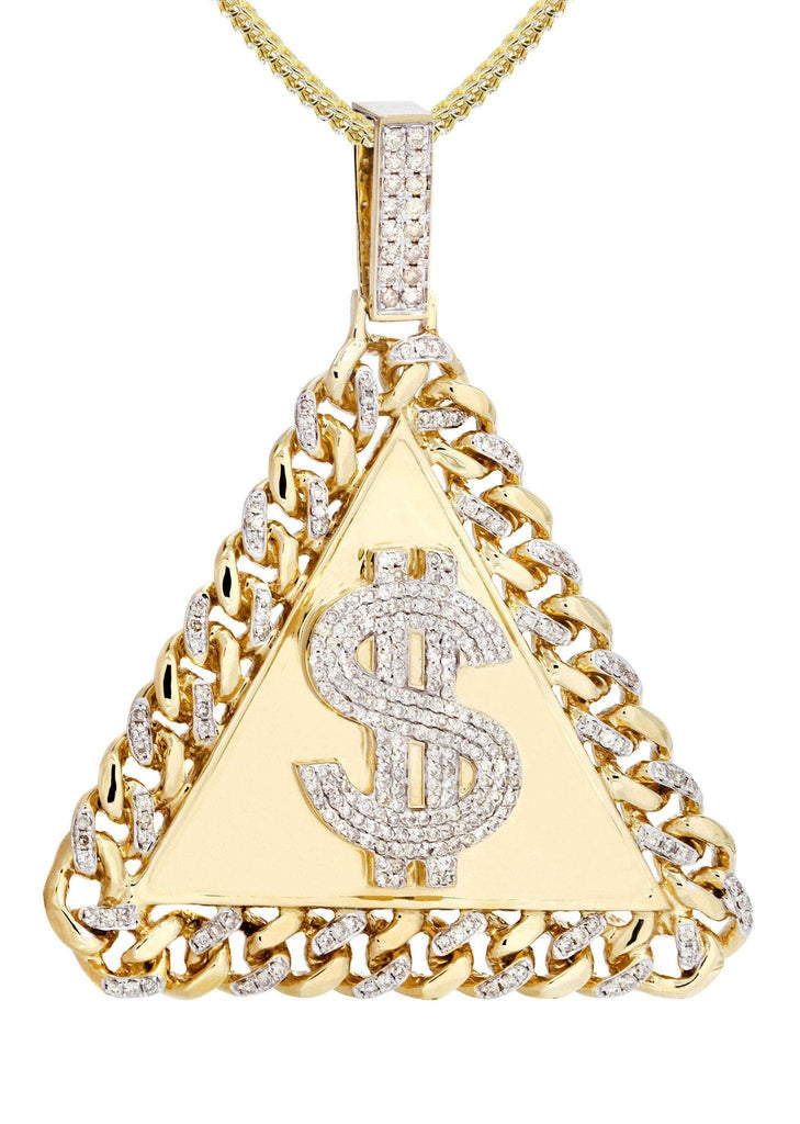 14 Yellow Gold Money Sign Diamond Pendant & Franco Chain | 2.4 Carats Diamond Combo FROST 