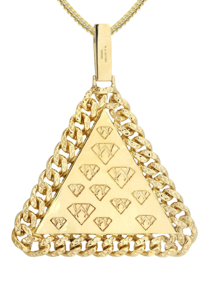 14 Yellow Gold Money Sign Diamond Pendant & Franco Chain | 2.4 Carats Diamond Combo FROST 