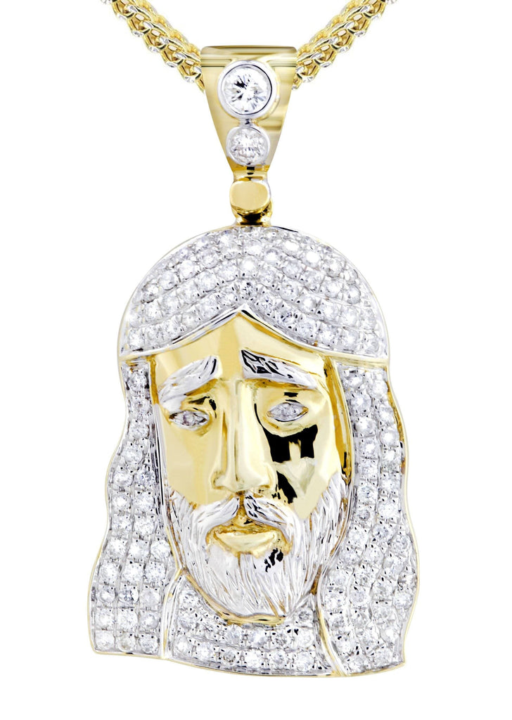 14K Yellow Gold Jesus Head Pendant & Franco Chain | 1.16 Carats diamond combo FrostNYC 