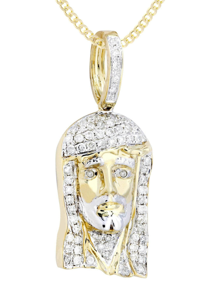 10K Yellow Gold Jesus Head Diamond Pendant & Cuban Chain | 0.56 Carats Diamond Combo FROST NYC 