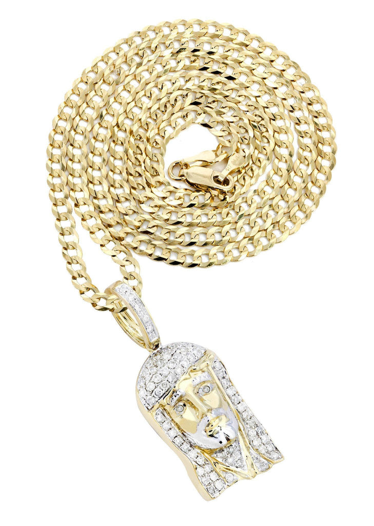 10K Yellow Gold Jesus Head Diamond Pendant & Cuban Chain | 0.56 Carats Diamond Combo FROST NYC 