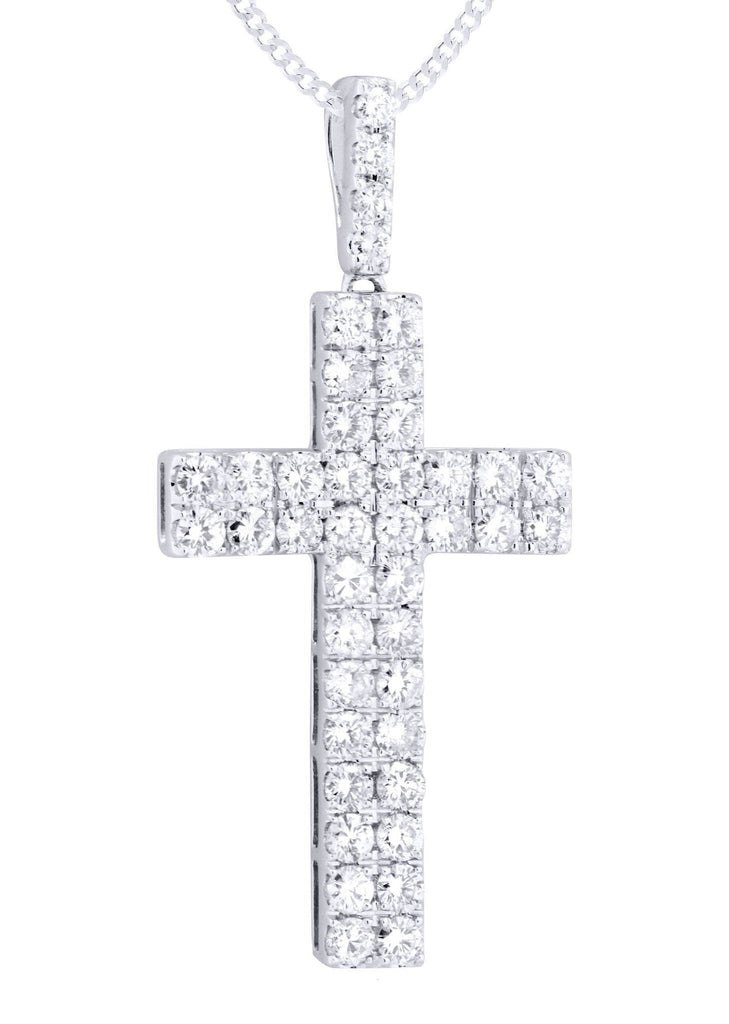 14K White Gold Cross Diamond Pendant & Cuban Chain | 2.57 Carats Diamond Combo FROST NYC 
