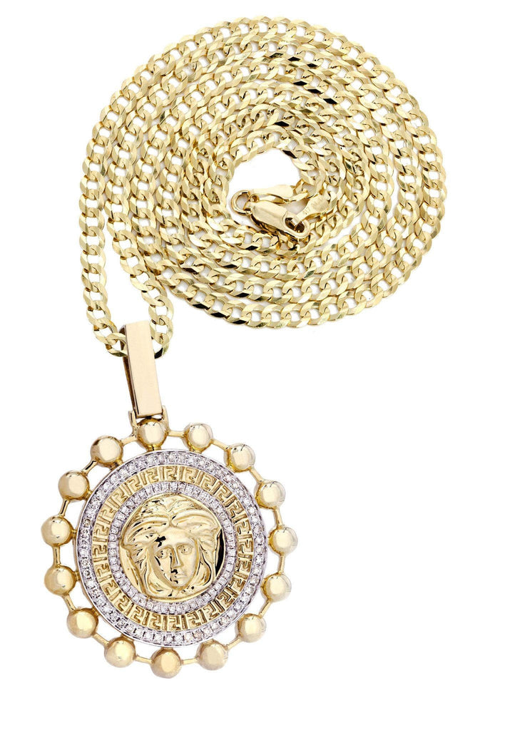 10 Yellow Gold Medusa Diamond Pendant & Cuban Chain | 1.39 Carats Diamond Combo FROST 